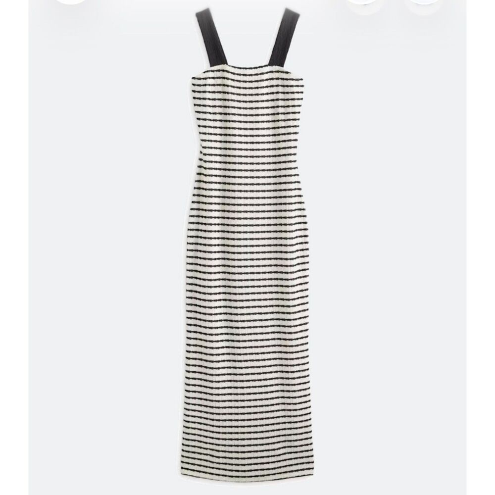 NWOT Loveappella Black Ivory Textured Striped Square-Neck Maxi Dress L